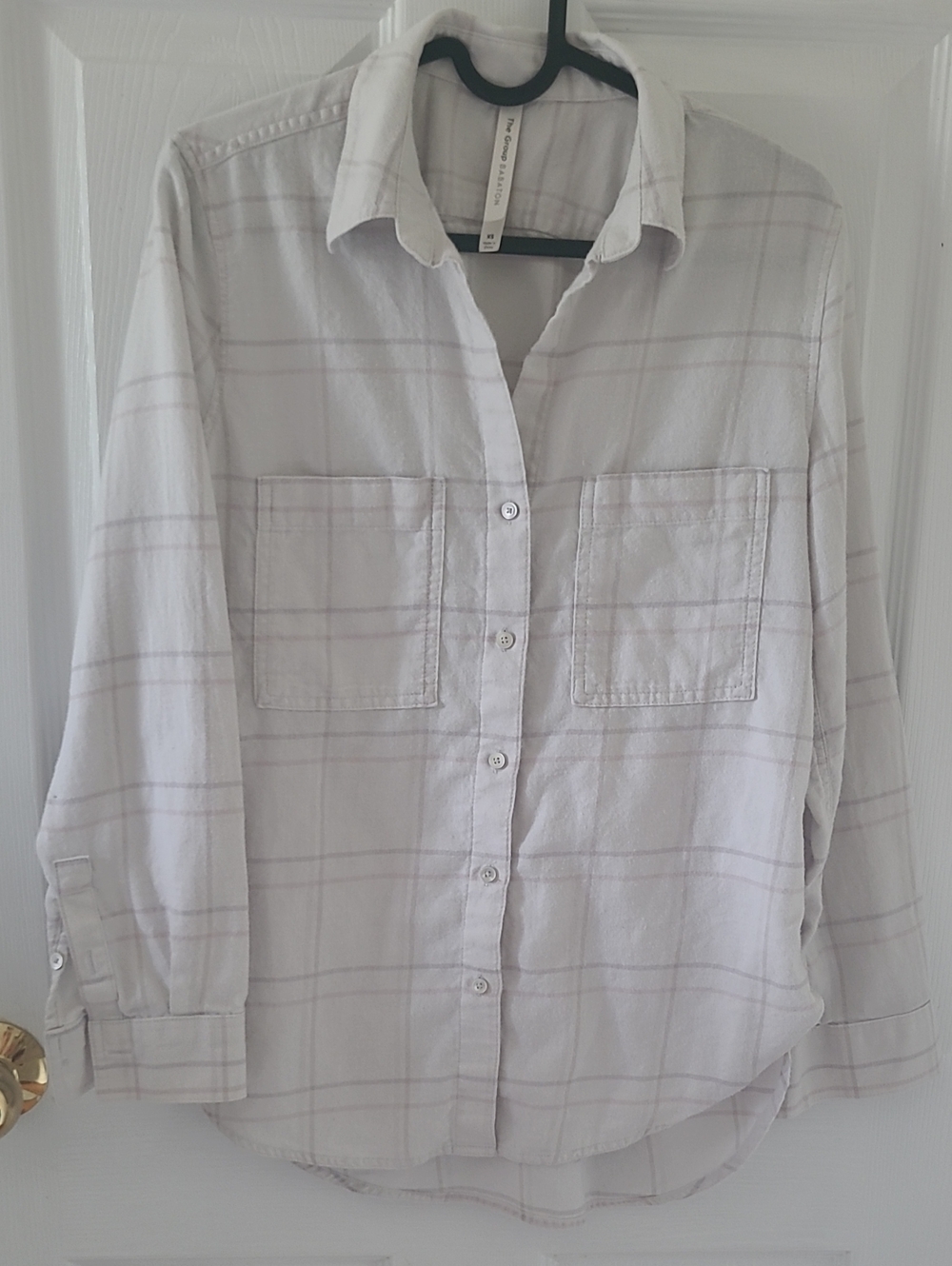 Babaton Light Gray Plaid Button-Down Shirt